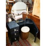An Art Deco style painted dressing table, length 100cm, depth 70cm, height 130cm and oval stool,