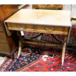 A reproduction inlaid mahogany sofa table, width 88cm, depth 55cm, height 74cm