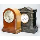 A Victorian slate clock and a 1930's arched clock