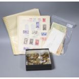 A collection of miscellaneous coins, stamps and banknotes