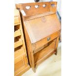 A late Victorian Art Nouveau oak bureau, width 71cm, depth 33cm, height 120cm