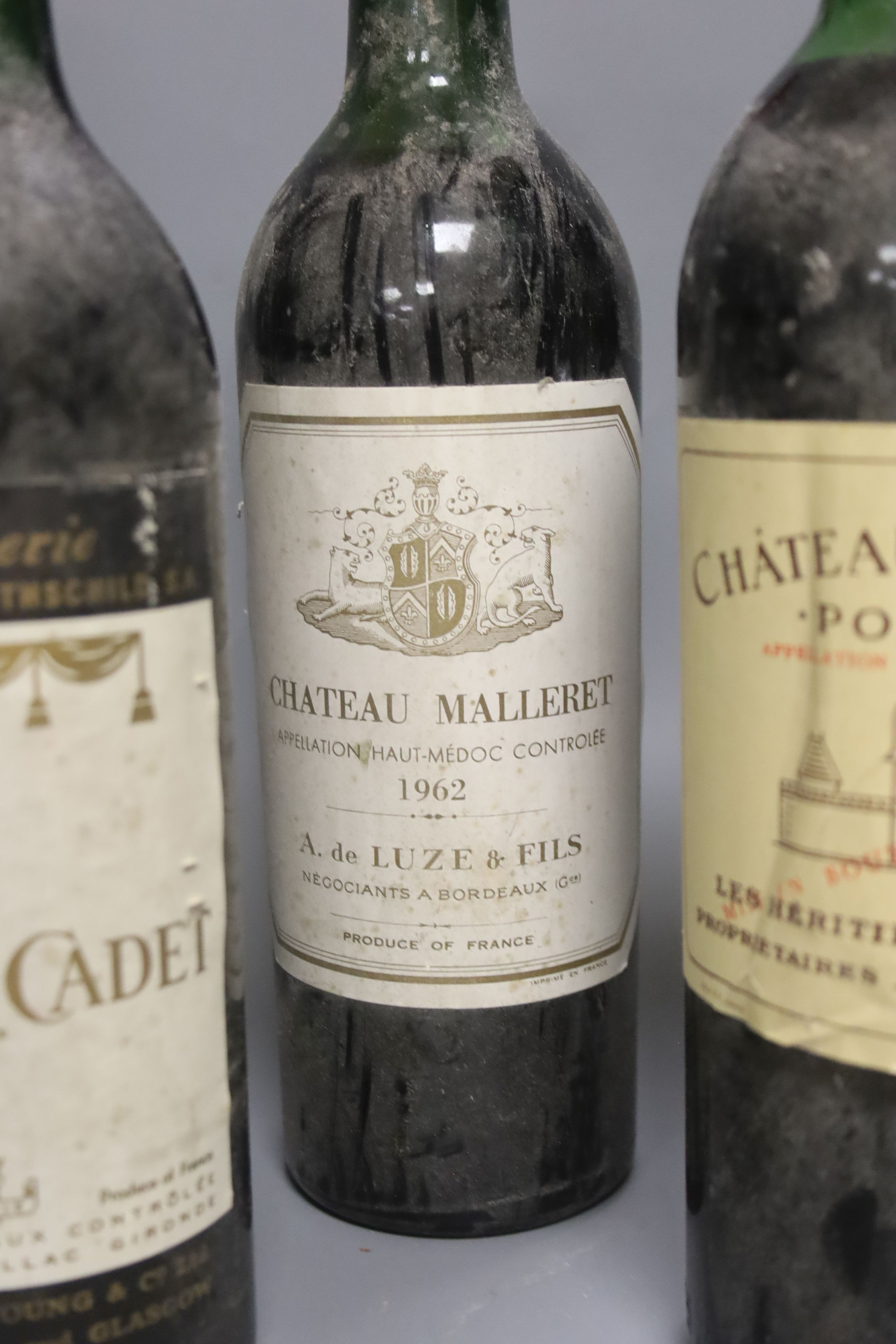 Six Bordeaux wines including Mise de La Baronnie, 1999 & 2000, two Mouton Cadet 1966, one Chateau de - Image 2 of 2