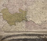 An 18th century German hand coloured engraved map of Hants, Middx,Essex and London incorporating a