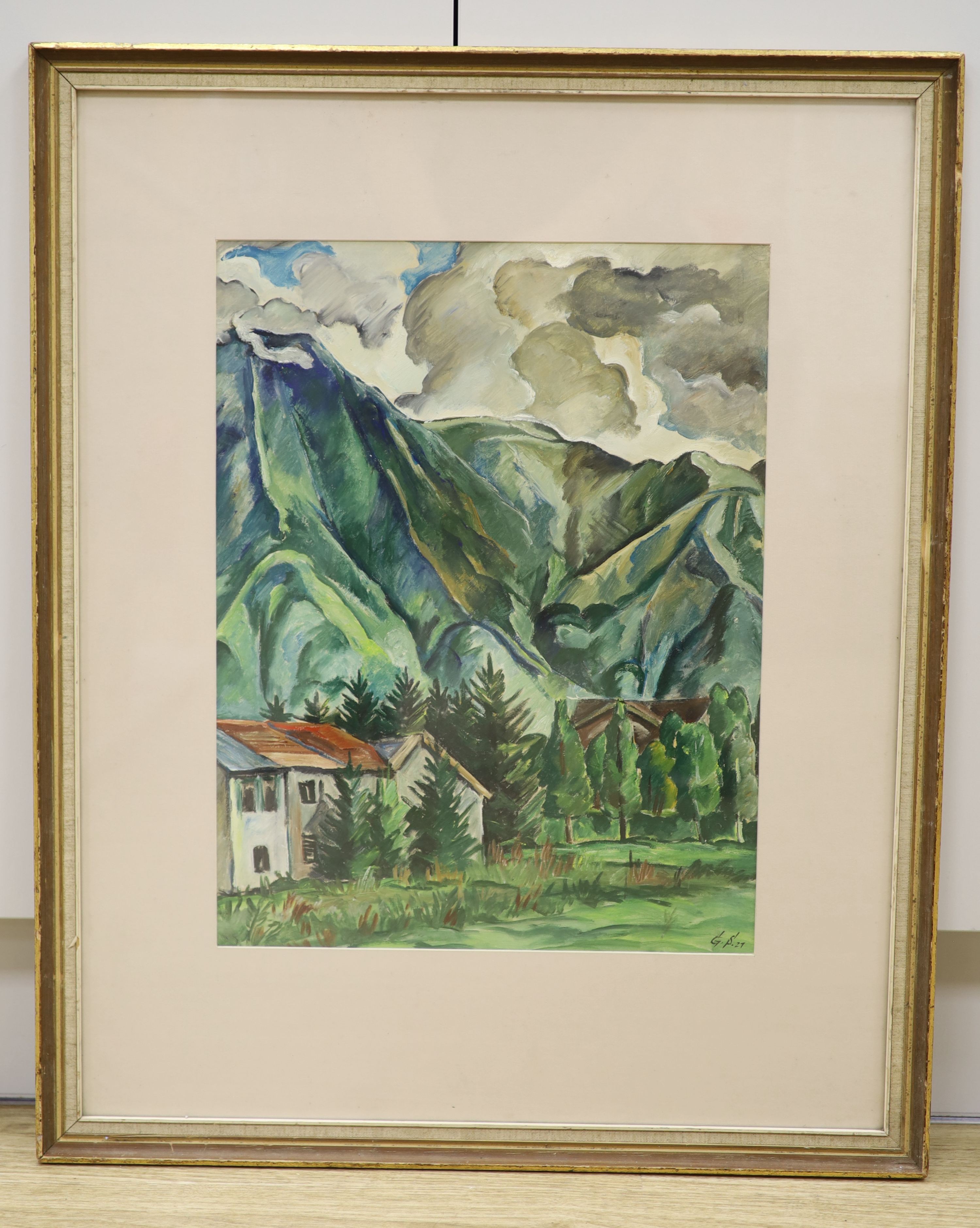 Gustau Adolf Schaffer (1881-1937), oil on paper, "Eigern 1921', initialled and dated, 46 x 36cm - Image 2 of 3