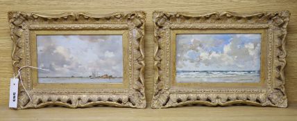 Giffard Hocart Lenfestey (1872-1943), pair of oils on board, Coastal scenes, 12 x 21cm