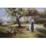 C. Garnier (20th century British), oil on canvas, ‘’Feeding the chickens’’, signed, 50 x 76cm.