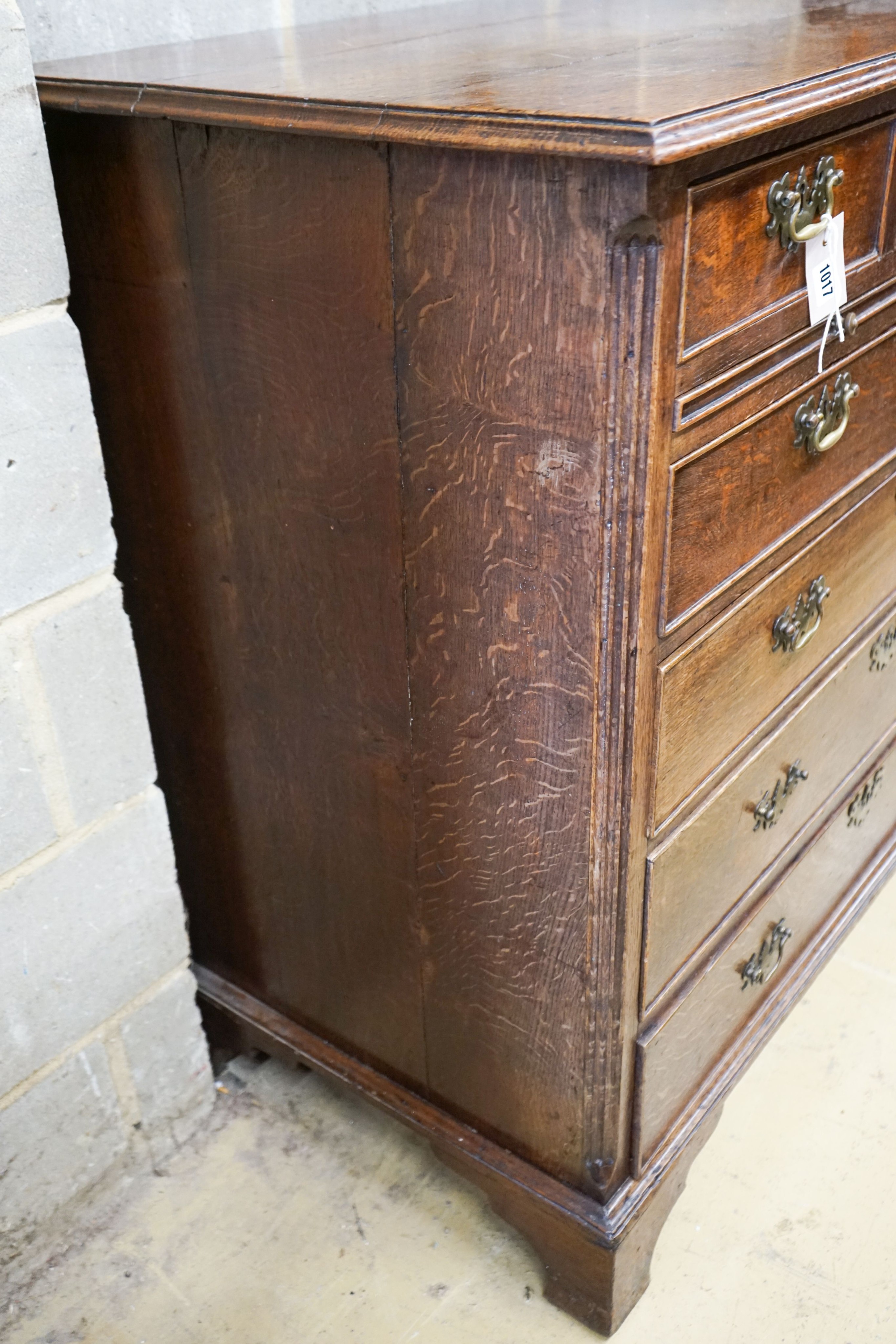 A George III oak chest,fitted five short drawers and three long drawers with brass swan-neck - Image 4 of 4