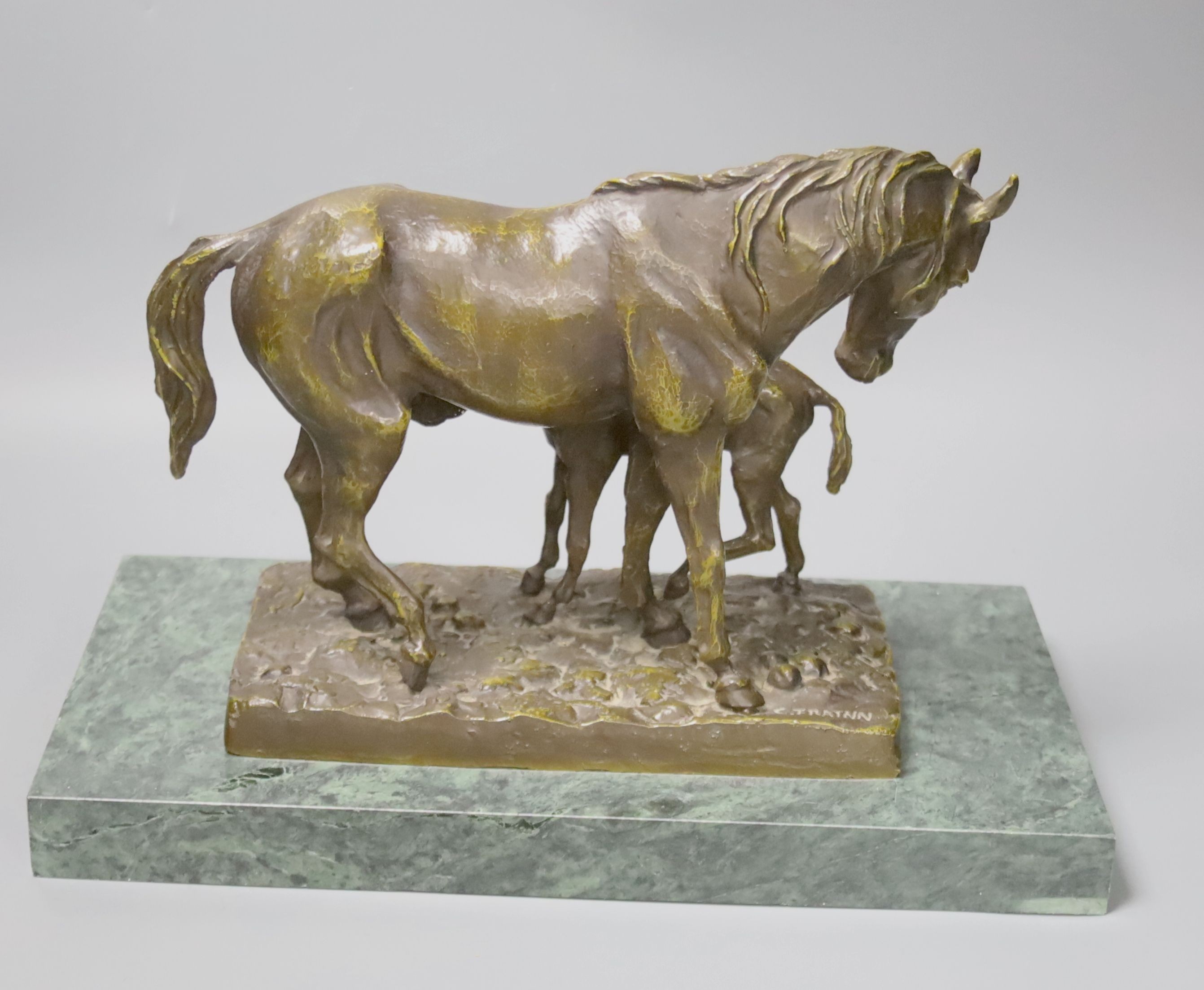 After C Frattin - horse and foal bronze group on marble base35cm - Image 2 of 3