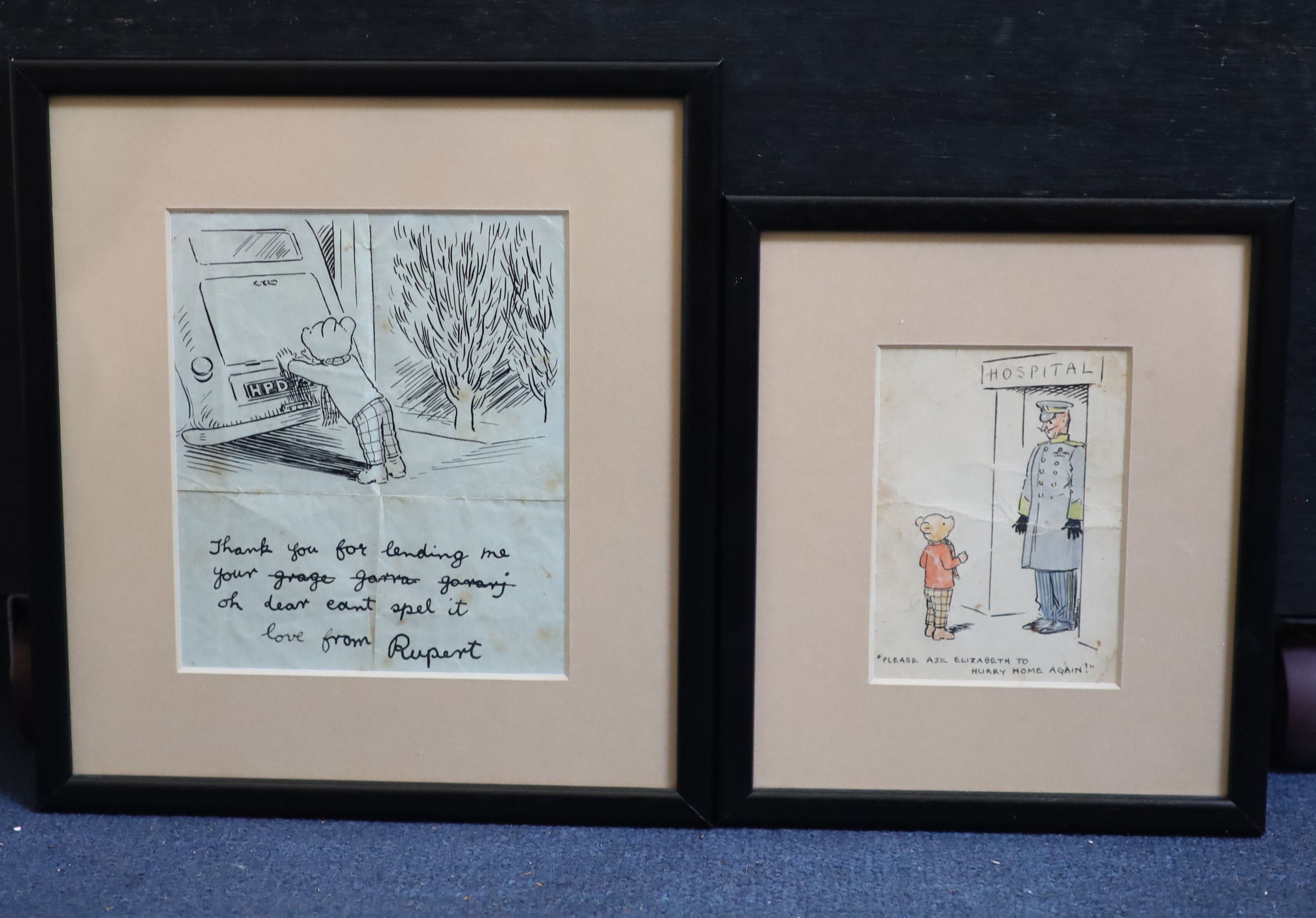 § Alfred Bestall, (1892-1986) two original bespoke drawings of Rupert The Bear, each dedicated to