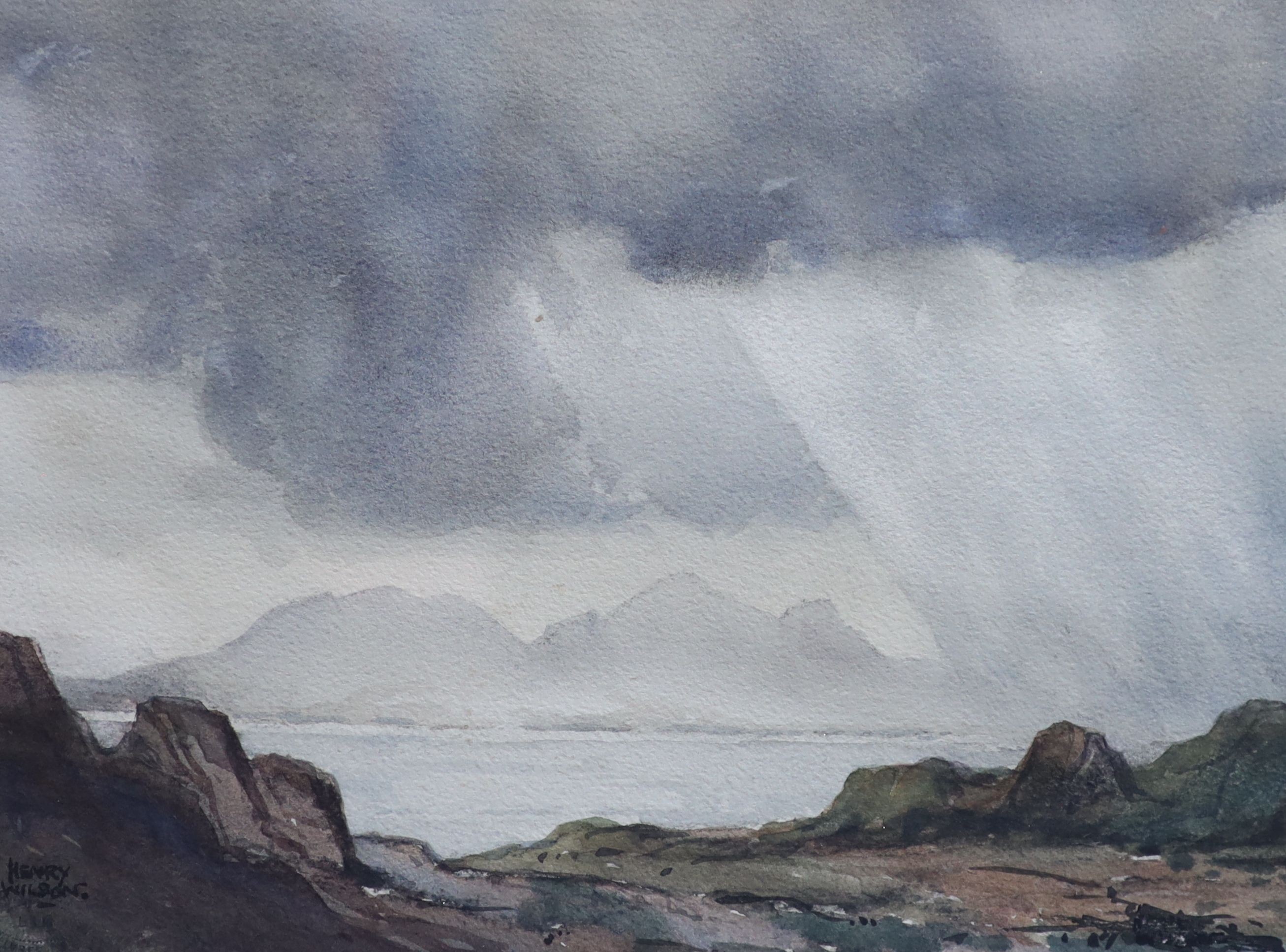 Henry Wilson, watercolour, Stormy coastal view, signed, 25 x 32cm