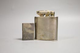 A K W plated table lighter, 10cm high and white metal match case holder