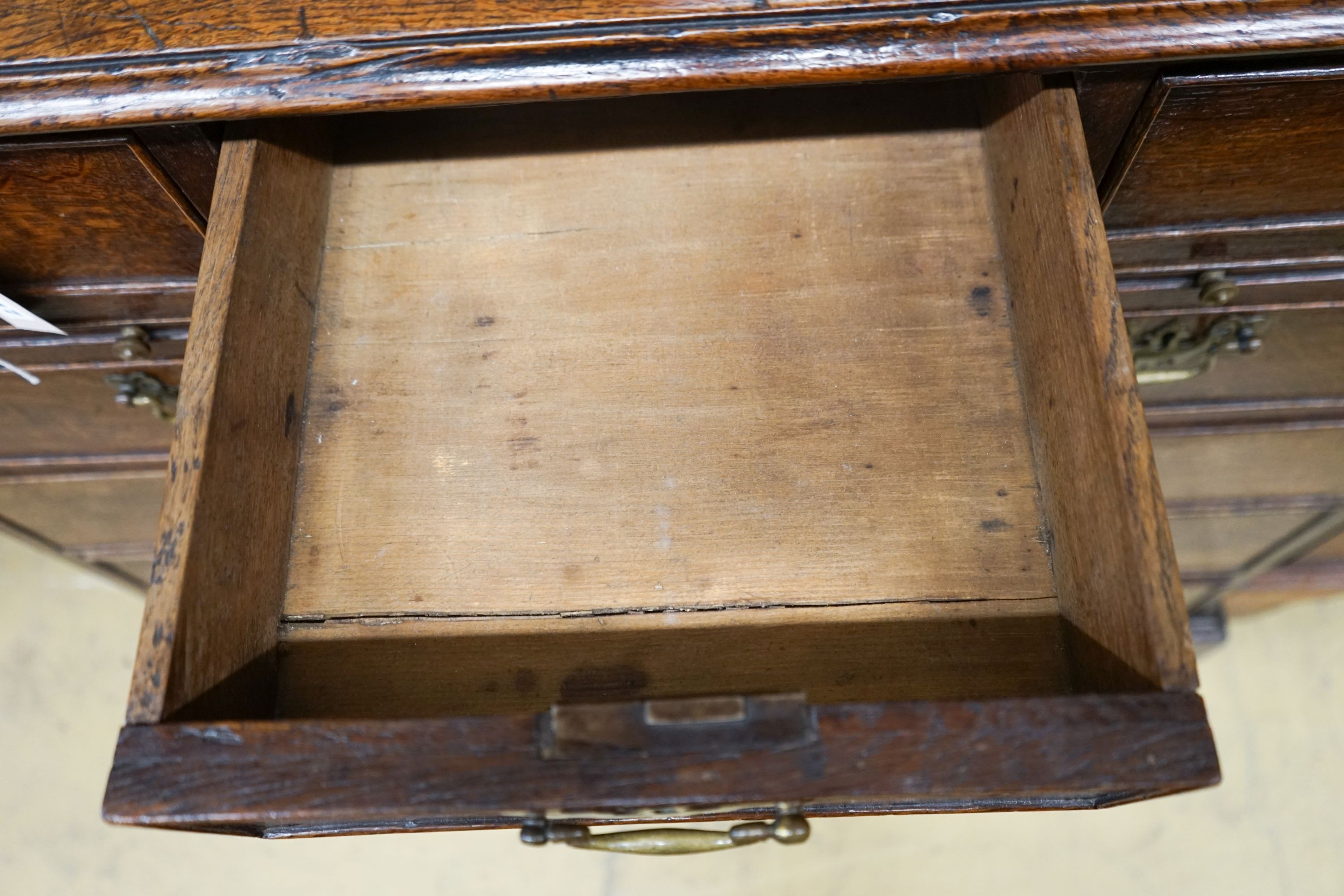 A George III oak chest,fitted five short drawers and three long drawers with brass swan-neck - Image 3 of 4