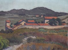 Numa Donze (1885-1952), oil on canvas, Mediterranean landscape with red roof tops, signed, 53 x