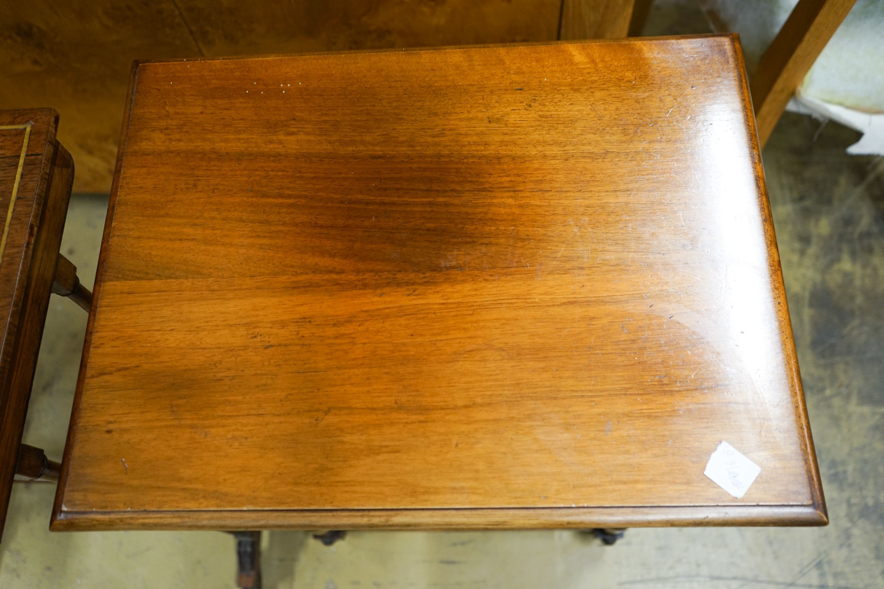 An Edwardian walnut two tier occasional table and a rectangular rosewood tea table, larger width - Image 2 of 5