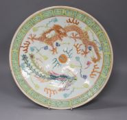 A Chinese famille rose 'dragon & phoenix' dish, late 19th/early 20th century34cm