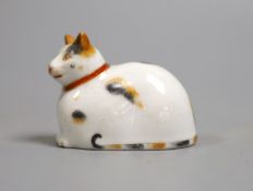 A rare Chamberlain Worcester porcelain model of a recumbent cat, c.1820-40, 6cmProvenance - Dennis