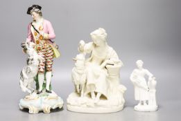 A Samuel Alcock parian group of a maid and sheep, a similar Minton biscuit group and a Samson
