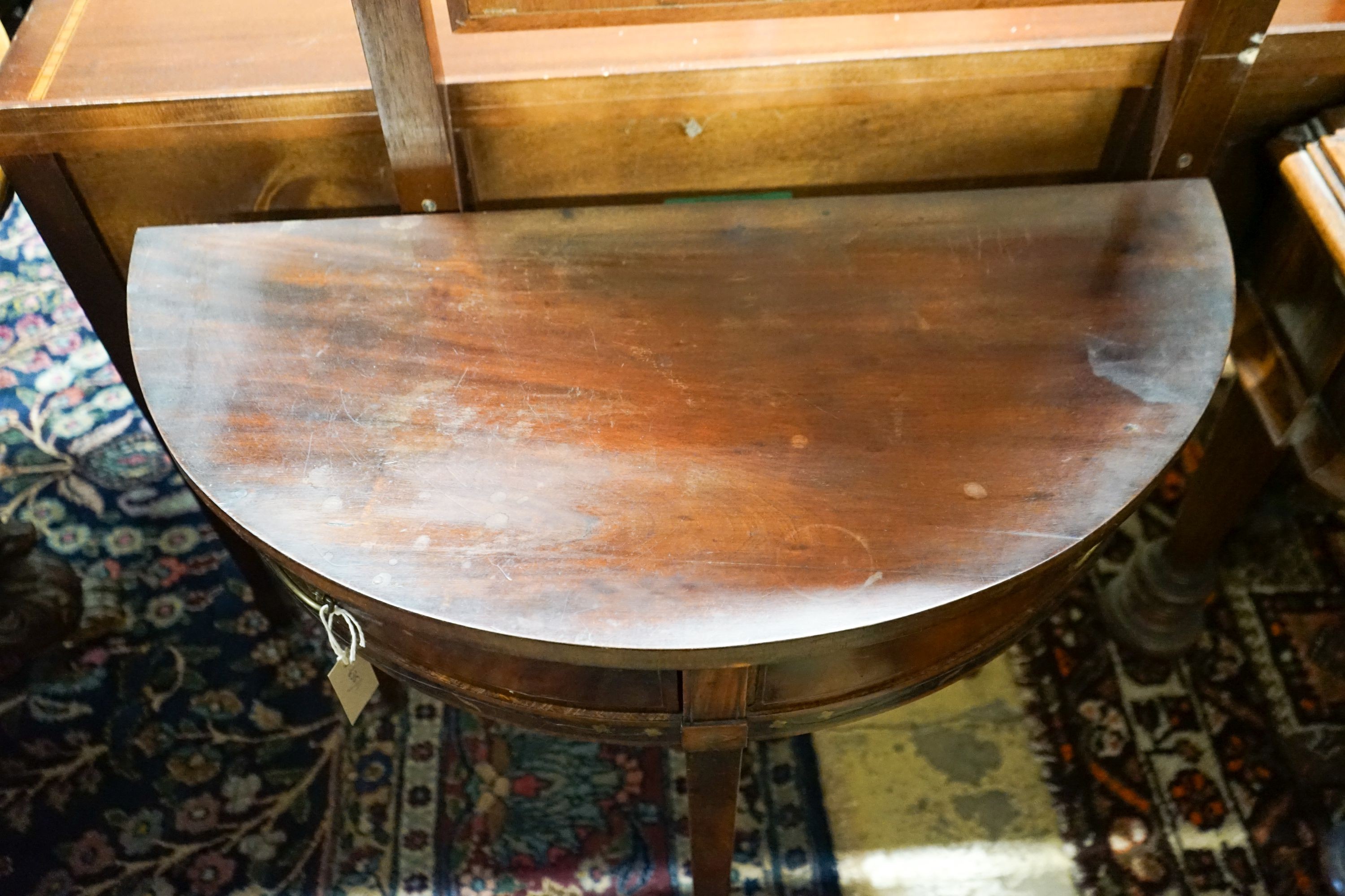 A late 19th century Dutch demi-lune mahogany console table, width 79cm, depth 38cm, height 74cm - Image 2 of 2