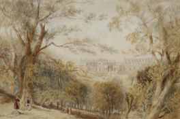 Attributed to James Carmichael (1800-1868), watercolour, ‘Eaton Hall’, label verso, 25 x 36cm