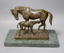 After C Frattin - horse and foal bronze group on marble base35cm