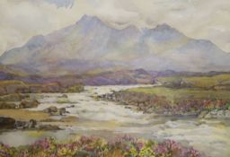 E.M. Willett, watercolour, The Coolins, Isle of Skye, 1915, signed, 25 x 35cm