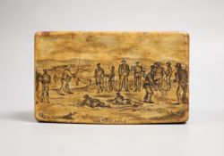 Early golfing interest - a rare Mauchline-ware penwork golfing snuff box, second quarter 19th