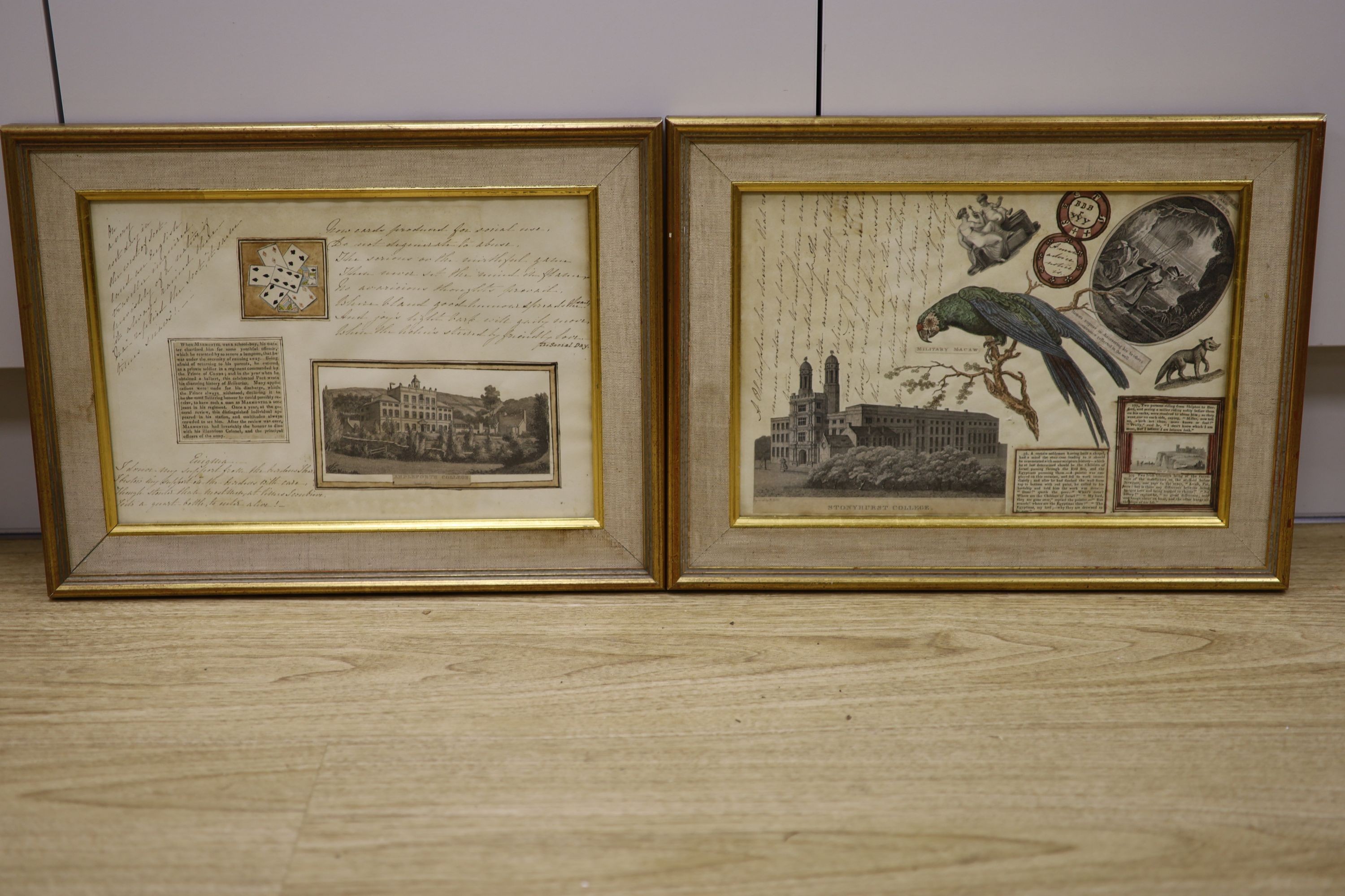 19th century English School, set of clin d’oeuil watercolour and collage panels, Poems, verses, - Image 5 of 8