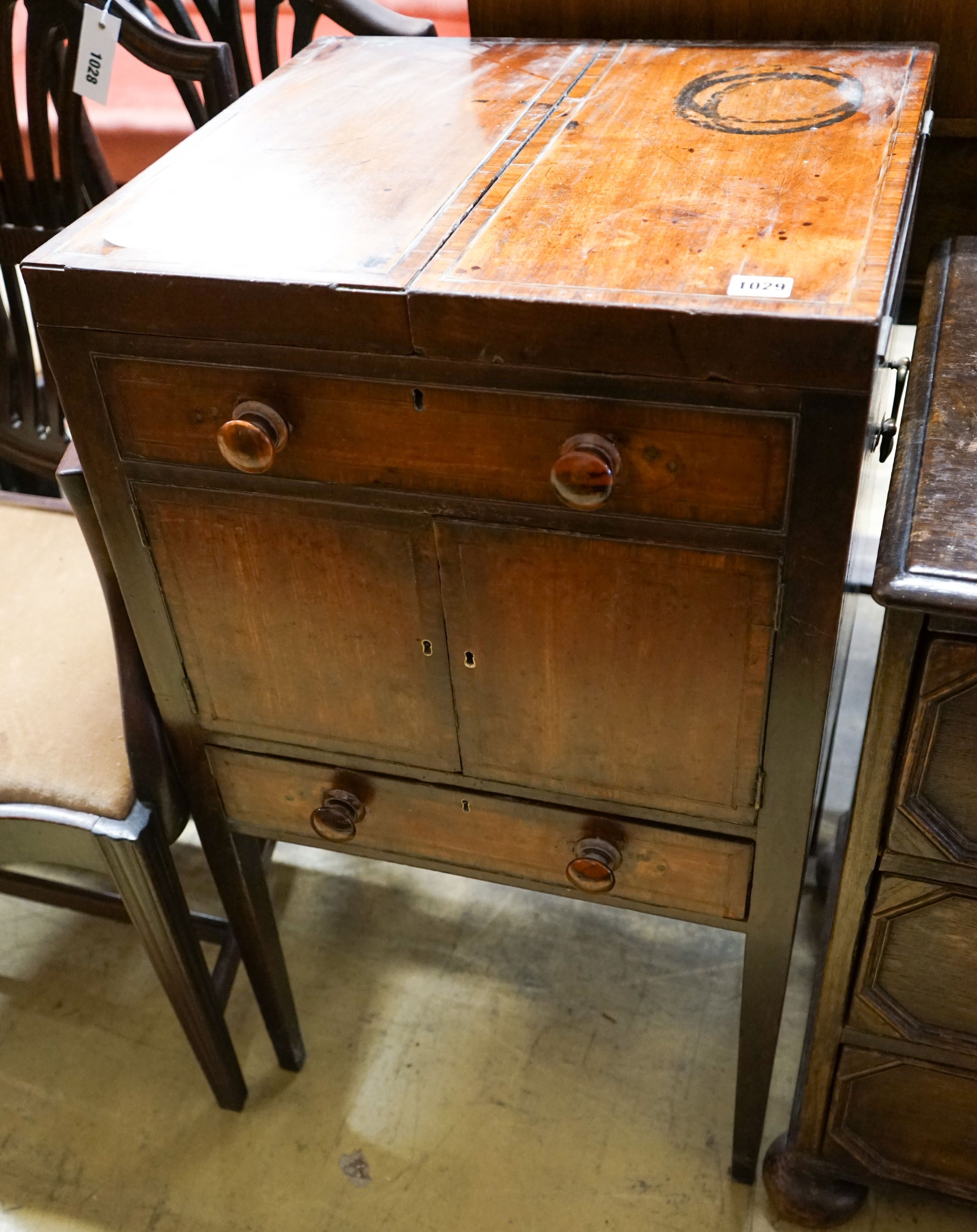 A George III banded mahogany enclosed washstand, width 50cm, depth 46cm, height 86cm