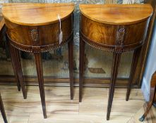 A pair of late 19th century Dutch mahogany demi lune console tables, width 42cm, depth 24cm,