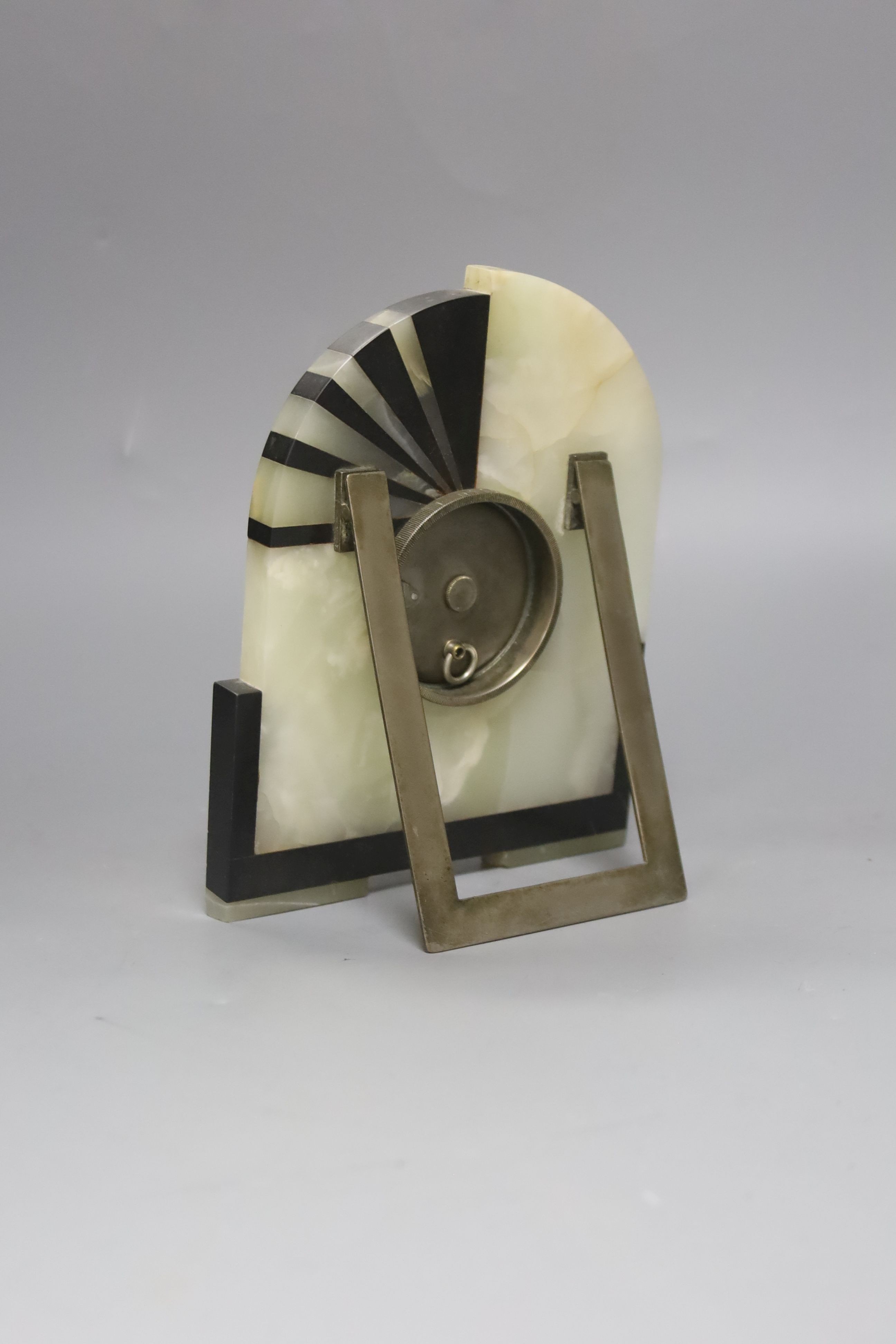 An Art Deco black marble and pale green mantel clock, 19cm high - Image 2 of 2