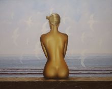 Anthony Gray, oil on canvas, Nude on the seashore, signed, 98 x 122cm,