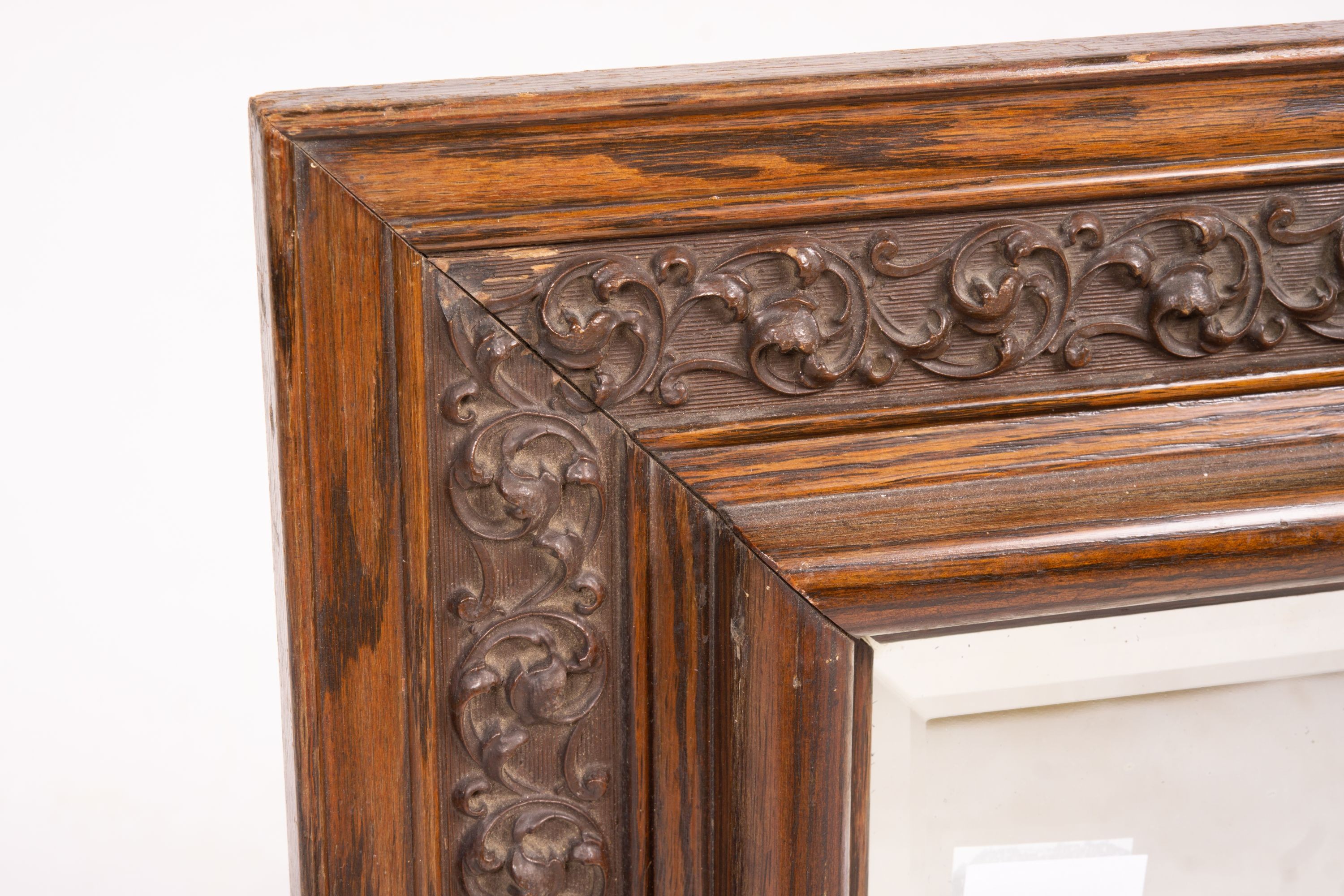 An early 20th century carved oak rectangular wall mirror, width 57cm, height 64cm - Image 3 of 6