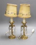 A pair of ormolu table lamps with cut crystal decoration19cm excluding fittings