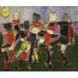 French School, oil on canvas, Les Grands Footballeurs, inscribed verso, 44 x 53cm