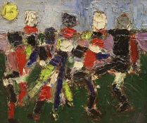 French School, oil on canvas, Les Grands Footballeurs, inscribed verso, 44 x 53cm