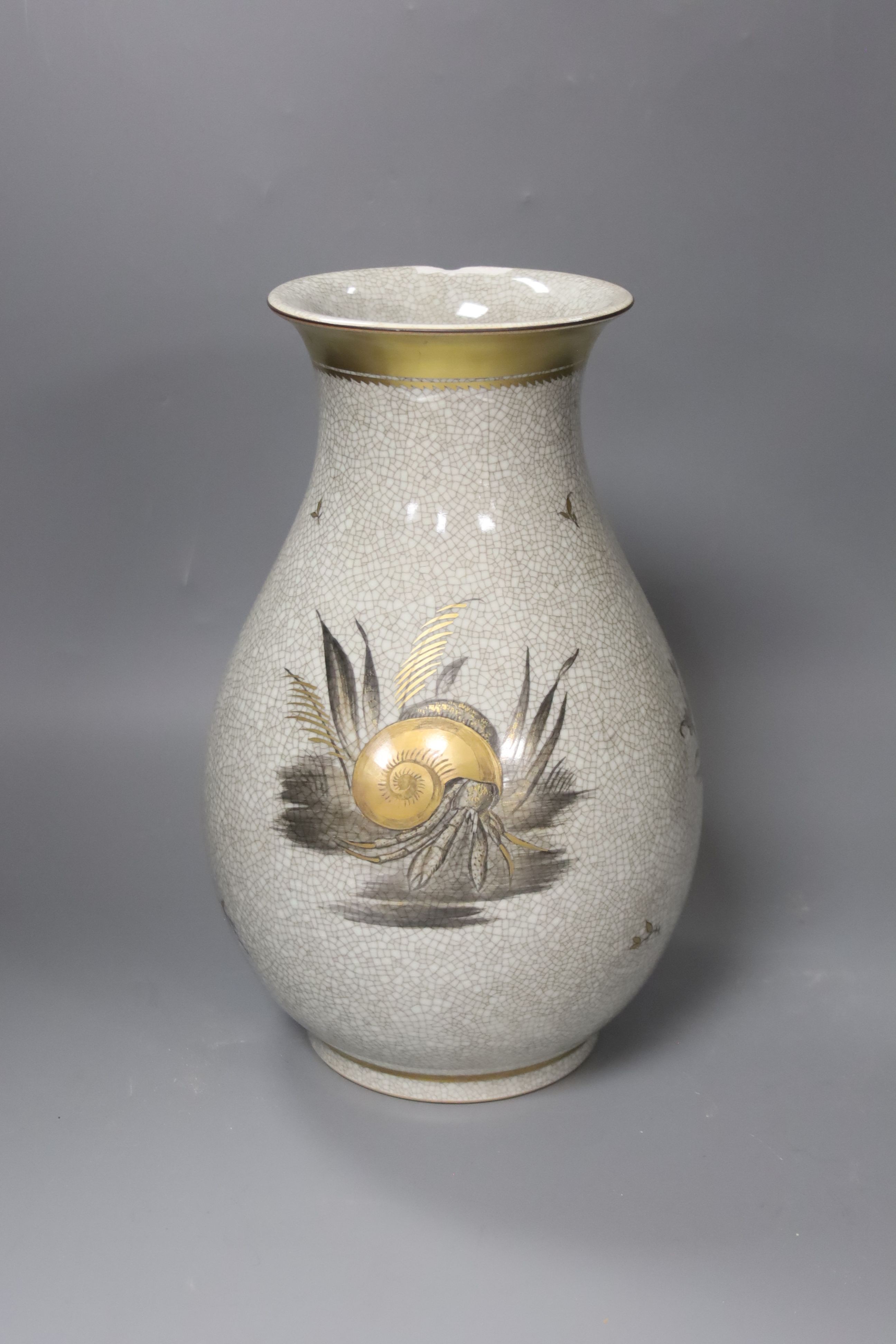 A Royal Copenhagen crackle-glazed oviform vase,having narrow neck and crab and nautilus decoration,H - Image 2 of 4