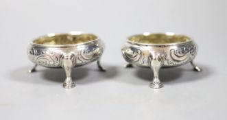 A pair of George III silver bun salts, with later decoration, London, 1766, 66mm, 98 grams.