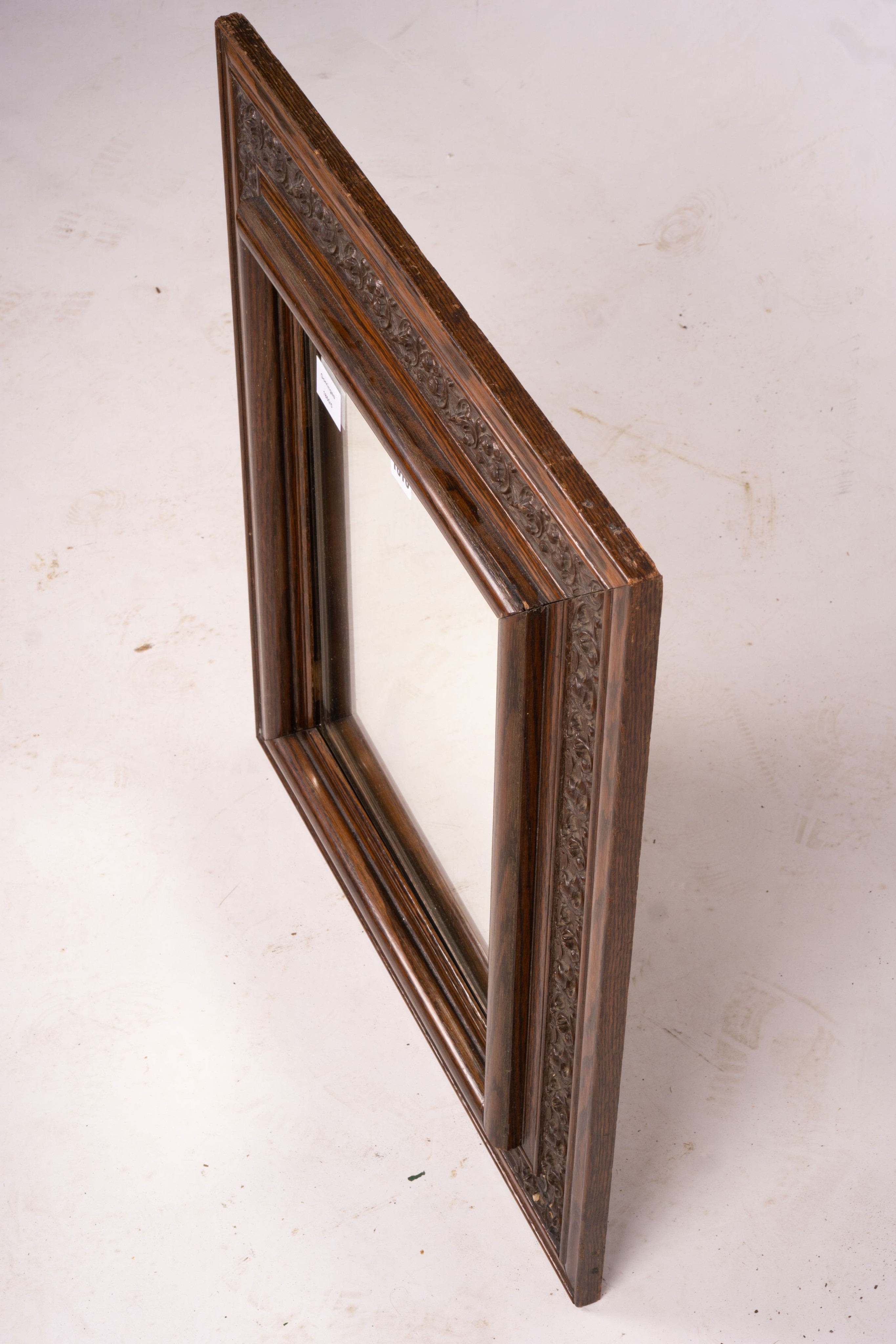 An early 20th century carved oak rectangular wall mirror, width 57cm, height 64cm - Image 2 of 6