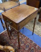 A Regency banded mahogany hinged top work table, width 52cm, depth 37cm, height 74cm