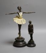 Two bronze figures of a ballerina and a nude maiden