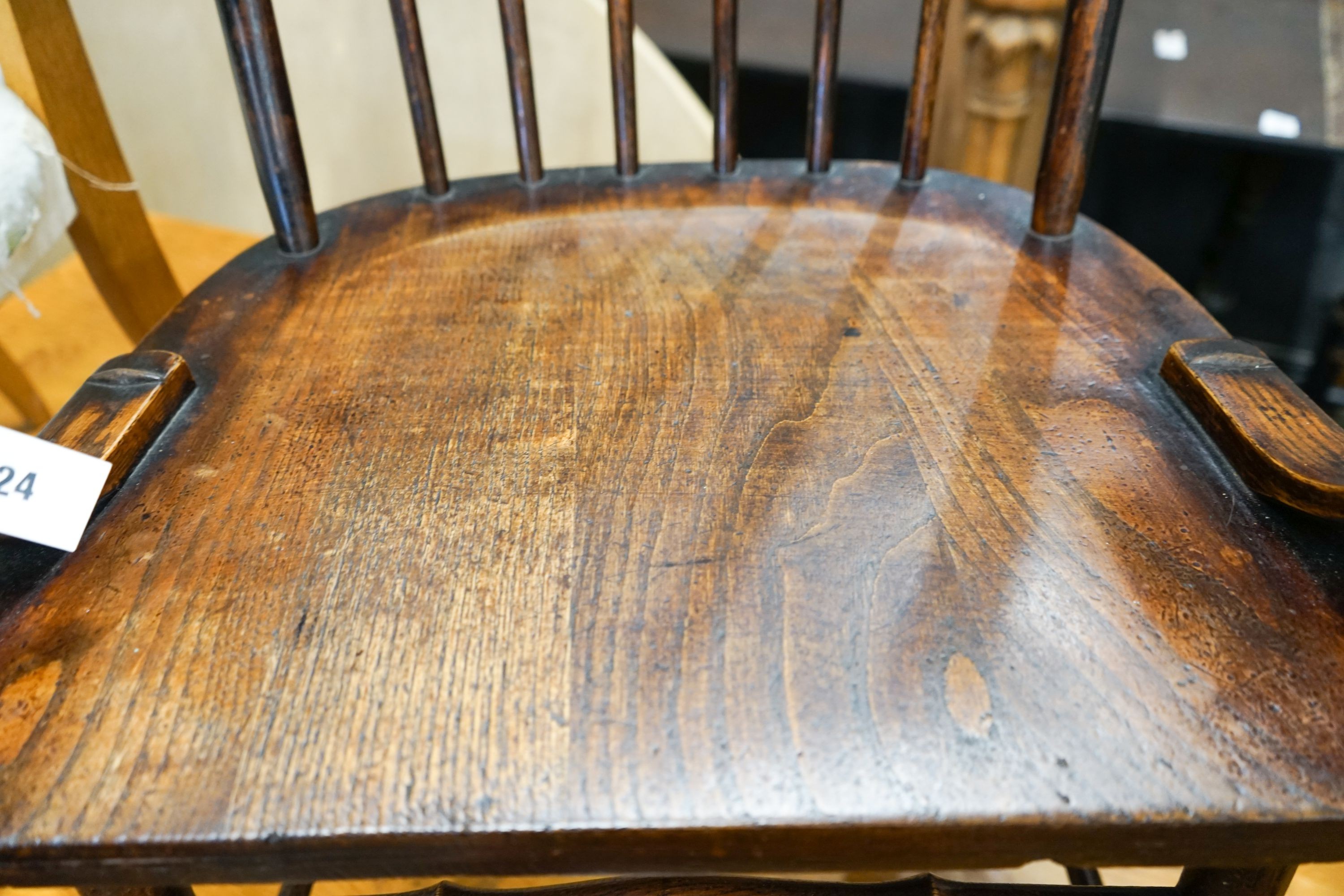 An early 20th century American elm and beech comb back armchair, width 57cm, depth 48cm, height - Image 3 of 4