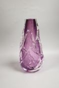 A large amethyst and clear cased glass vase