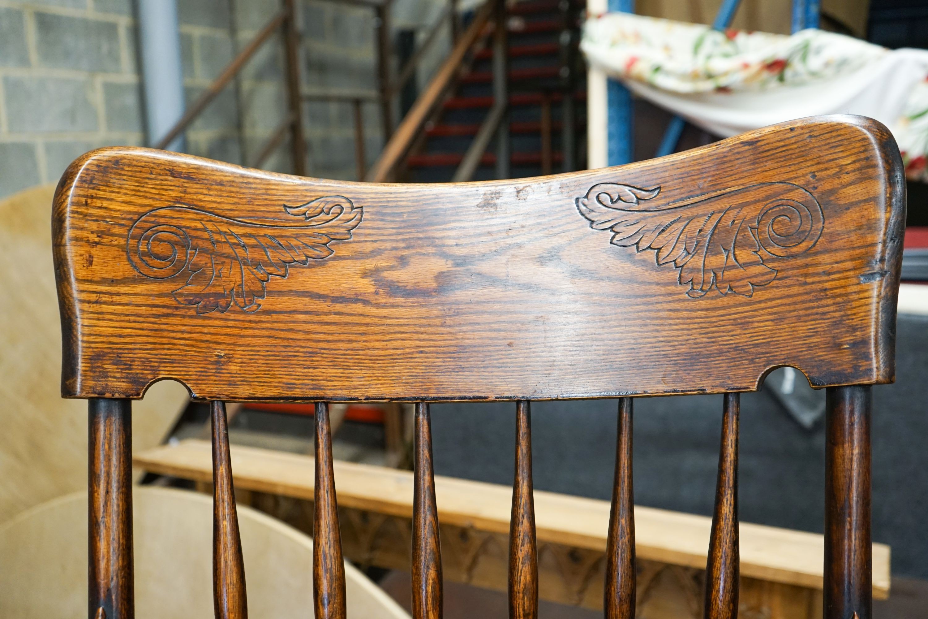 An early 20th century American elm and beech comb back armchair, width 57cm, depth 48cm, height - Image 2 of 4