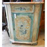 A mid 20th century Italian painted faux marble top corner cabinet, width 78cm, depth 49cm, height