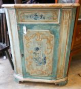 A mid 20th century Italian painted faux marble top corner cabinet, width 78cm, depth 49cm, height