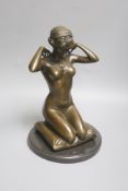 After Paul Ponsard, a bronze of a kneeling nude lady “New Necklace”30cm