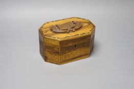 Judaica - a carved Jerusalem olivewood octagonal casket17cm