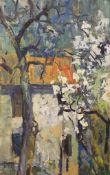 John Livesey (1926-1990), oil on board, House and tree, signed, 76 x 46cm, unframed