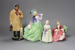 A Royal Doulton Autumn Breezes HN1915, Lydia RN 854481, The Shepherd HN1975 and Little Bridesmaid