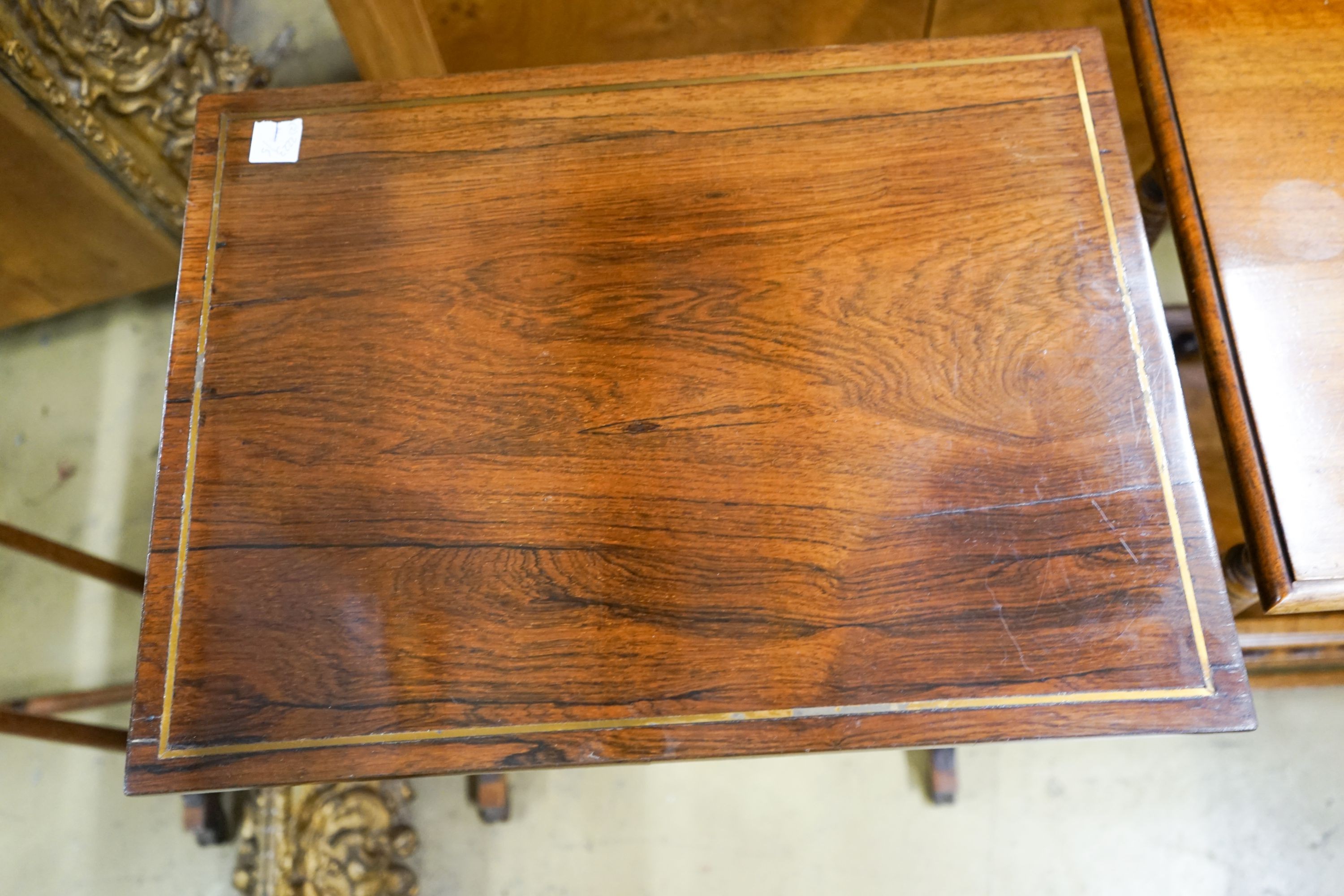 An Edwardian walnut two tier occasional table and a rectangular rosewood tea table, larger width - Image 3 of 5